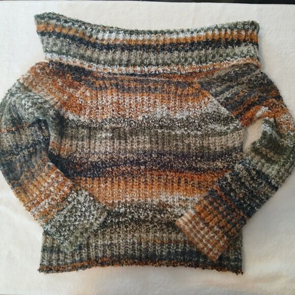 Gilded Intent Sweaters - Chic Gilded Intent multicolor off-the-shoulder striped marled knit sweater